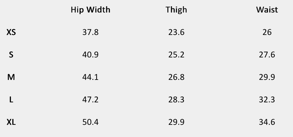 Size chart (inches) for Frostline Embellished Shorts (Yellow)