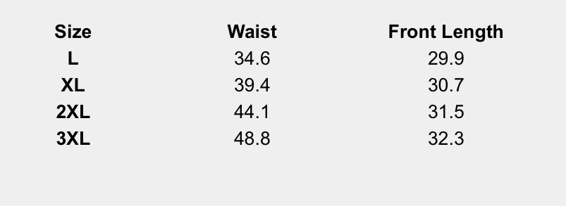 Size chart (inches) for Sleek Black Flared Skirt