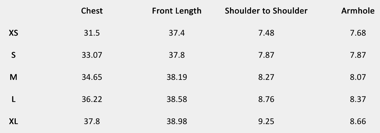 Size chart (inches) for Sun-Drenched Ochre Dress