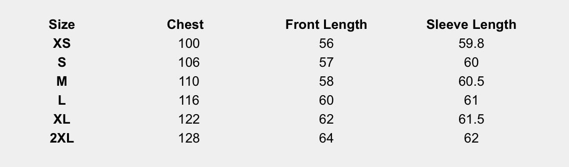 Size chart (centimeters) for Abstract Shibori-Print Blouse