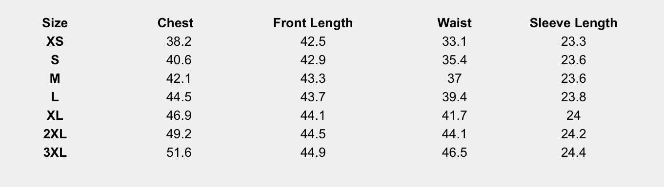 Size chart (inches) for Shadow Drape Dress
