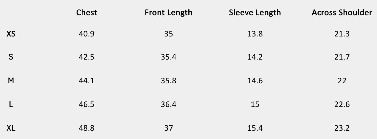 Size chart (inches) for Indigo Ember Gathered Dress