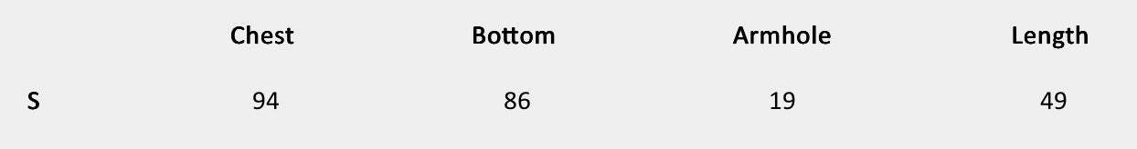 Size chart (centimeters) for Ivory Reverie Vest
