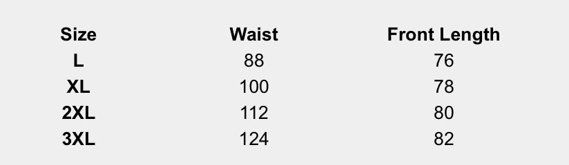 Size chart (centimeters) for Sleek Black Flared Skirt
