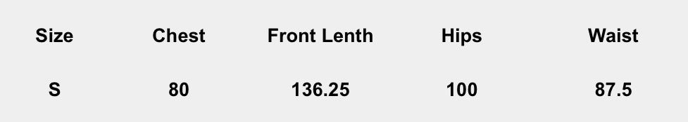 Size chart (centimeters) for Slip Sunlit Maxi Dress