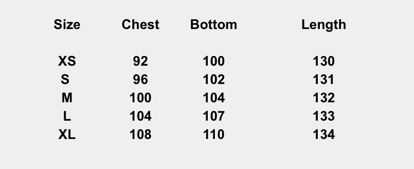 Size chart (centimeters) for Pleated Halter Maxi Dress