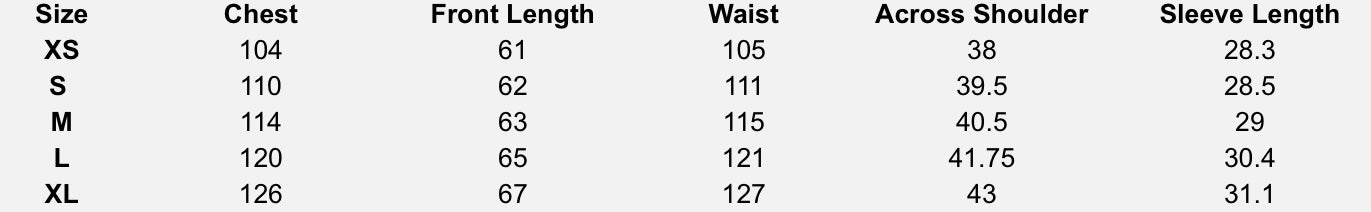 Size chart (centimeters) for Ivory Eyelet Blouse