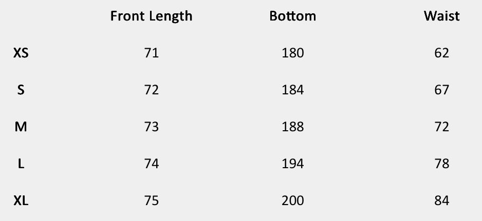 Size chart (centimeters) for Stripe Bottom Scallop Skirt