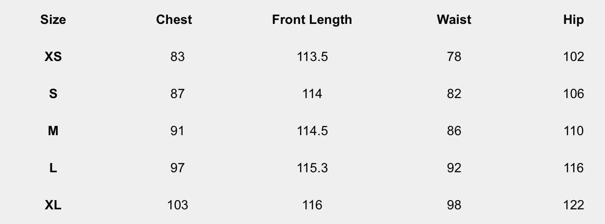 Size chart (centimeters) for Patchwork Eyelet Maxi