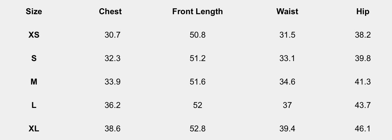 Size chart in inches for Seraphina Lace-Inlay Slip