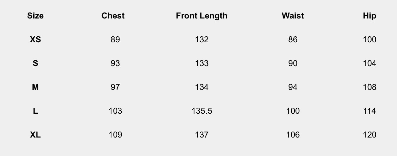 Size chart (centimeters) for Smoke & Shadow Draped Midi