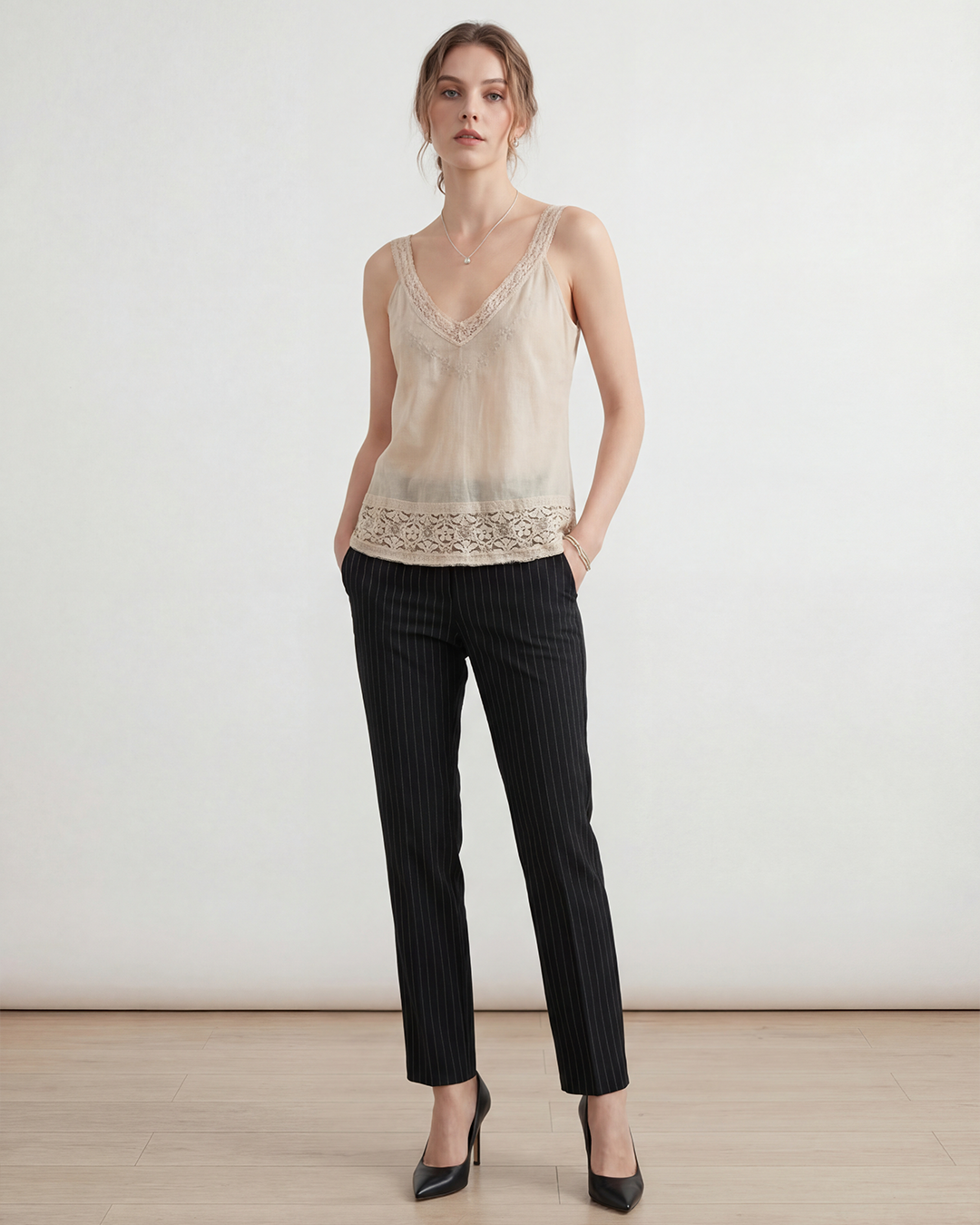 Lace-Trim Cotton Camisole Top