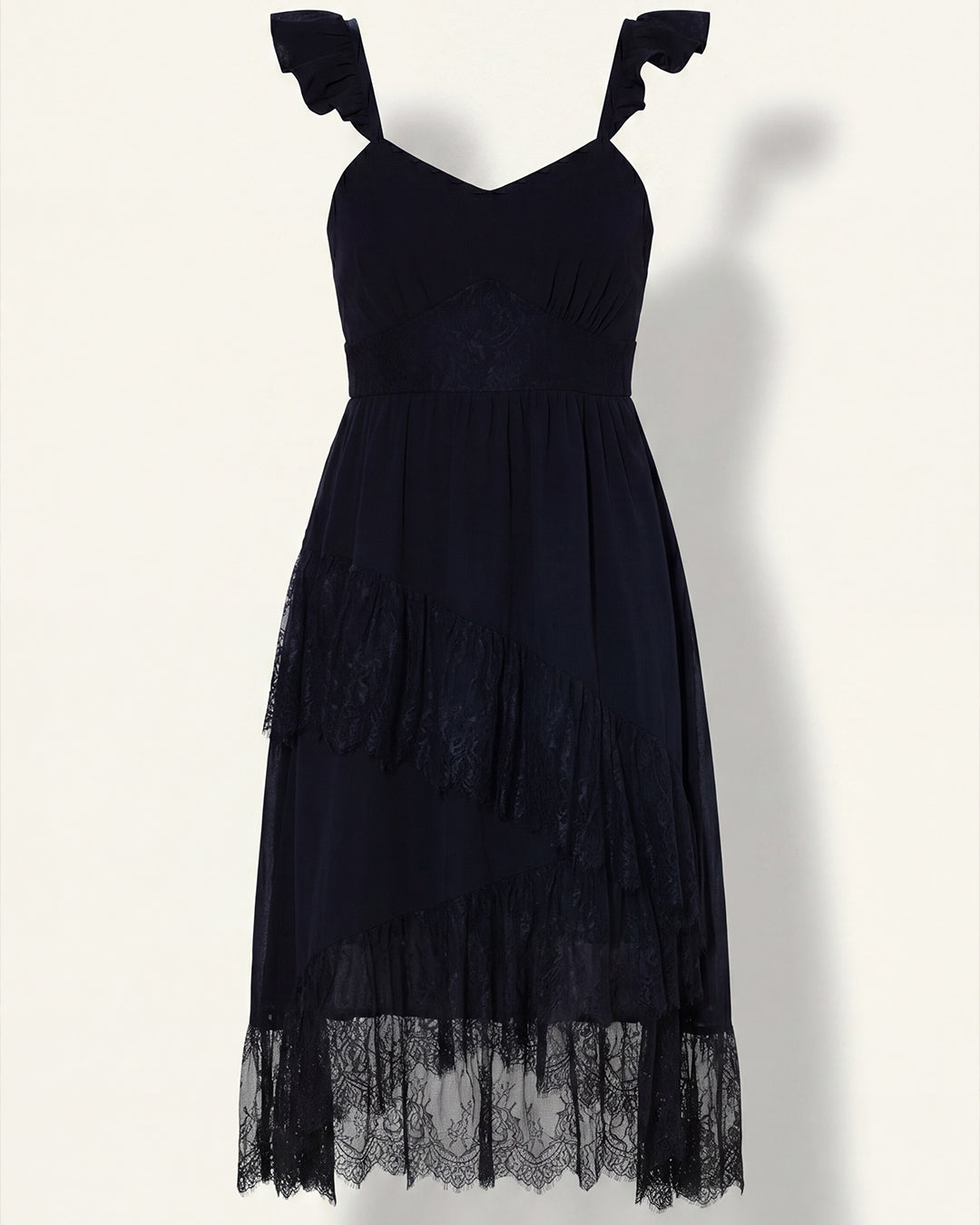 Ruffled Strap Lace Midi Dress