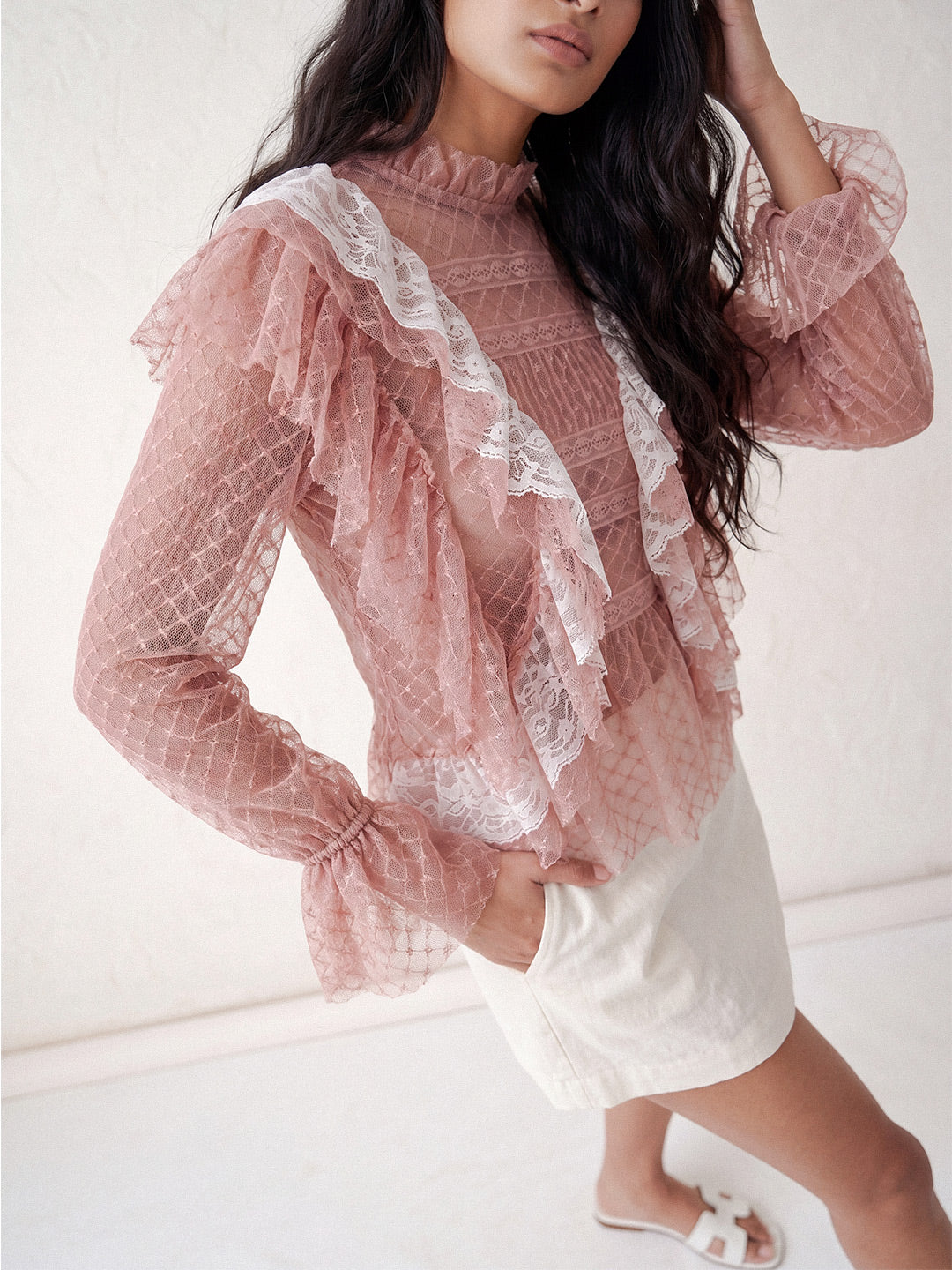 Rose Ruffle Lace Top