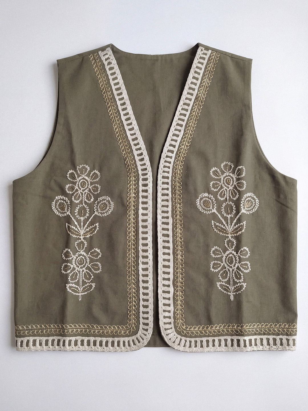 Olive Embroidered Vest