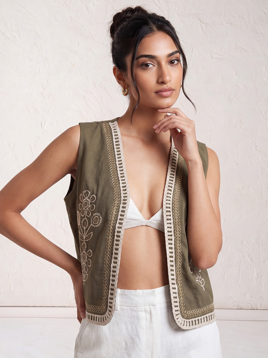 Olive Embroidered Vest