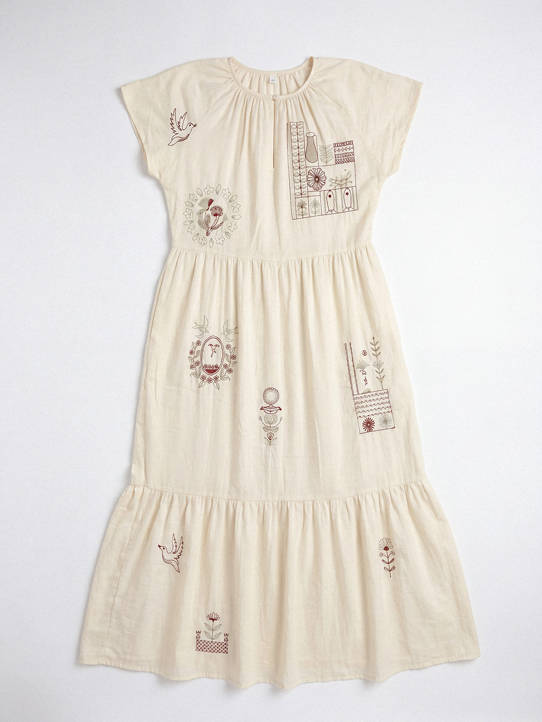 Ivory Folk Midi Dress