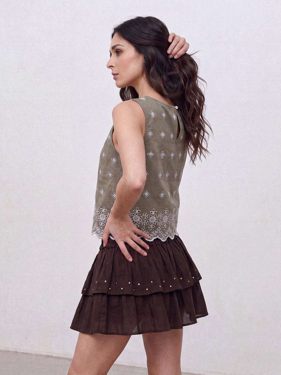 Olive Bloom Embroidered Top