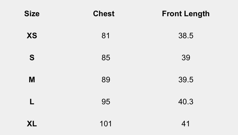 Size chart (centimeters) for Contrast-Strap Patchwork Cami