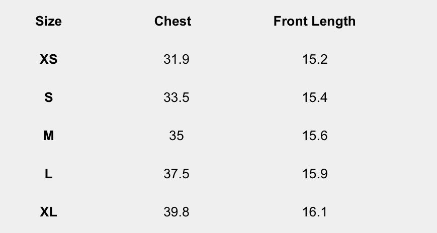 Size chart (inches) for Contrast-Strap Patchwork Cami