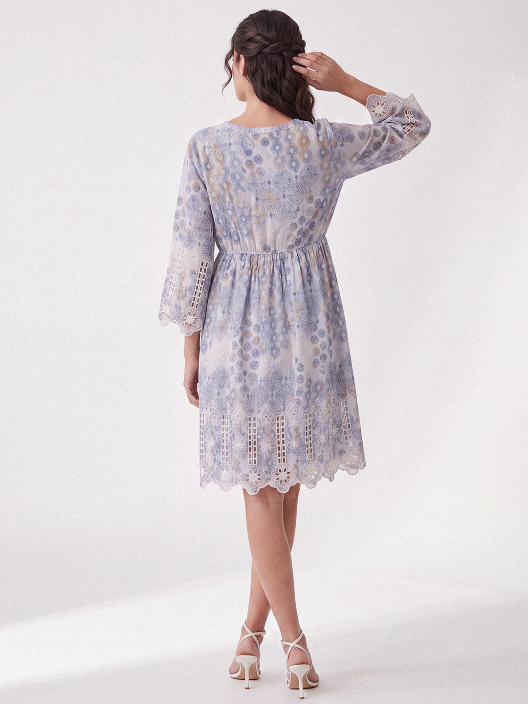 Printed Front-Tie Dress (Blue)