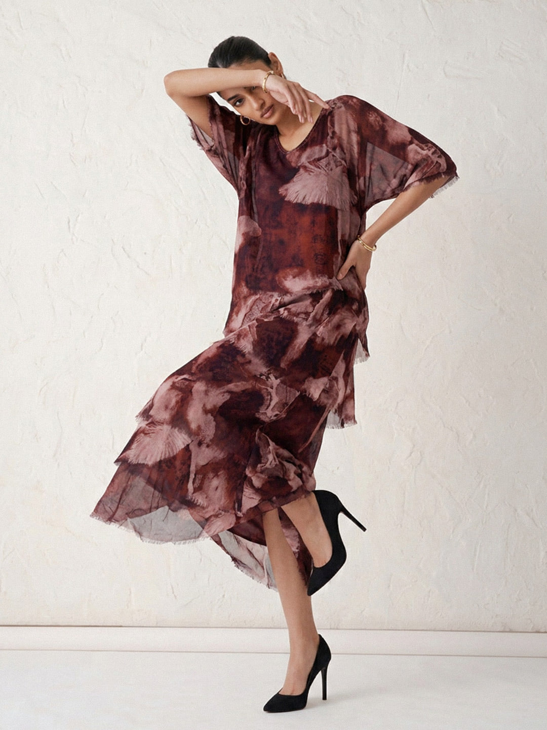 Textured Print Midi Dress