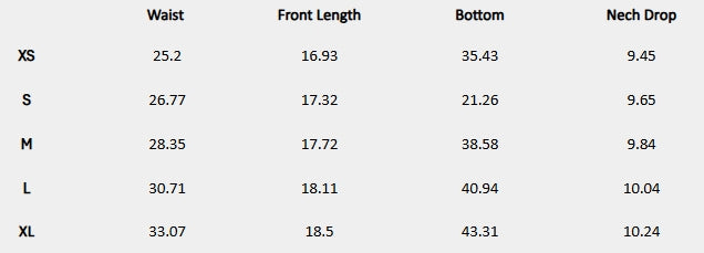 Size chart (inches) for Noir Studded Ruffle Blouse (Brown)