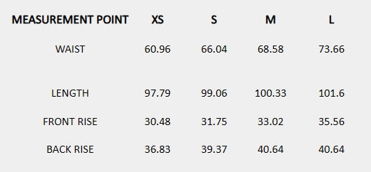 Size chart (centimeters) for Brown Wide Trousers