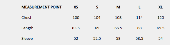 Size chart (centimeters) for Structured Wrap Shirt