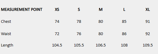 Size chart (centimeters) for Checked Slip Midi Dress