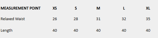 Size chart (inches) for Pull-On Trousers