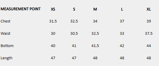 Size chart (inches) for Strapless printed maxi dress