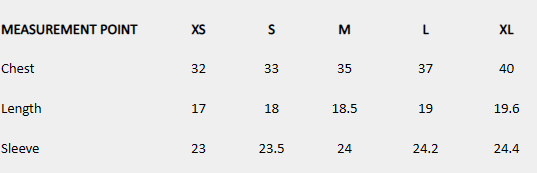 Size chart (inches) for Bela Romantic Shirt