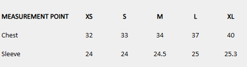 Size chart (inches) for Vintage Ruffle Blouse