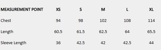 Size chart (centimeters) for Minimal Puff Denim Shirt