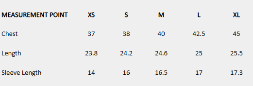 Size chart (inches) for Minimal Puff Denim Shirt