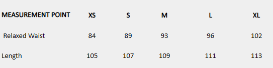 Size chart (centimeters) for Wild Fern Trousers
