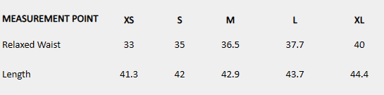 Size chart (inches) for Wild Fern Trousers