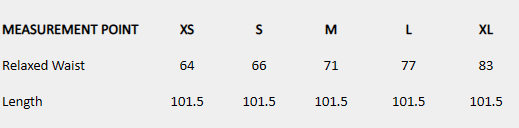 Size chart (centimeters) for Wide Pleat Pants
