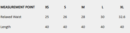 Size chart (inches) for Wide Pleat Pants
