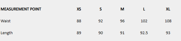 Size chart (centimeters) for Dune Pleat Skirt