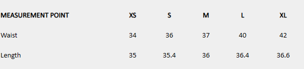 Size chart (inches) for Dune Pleat Skirt