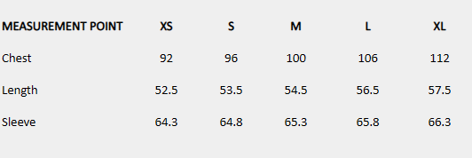 Size chart (centimeters) for Pleated Lace Blouse