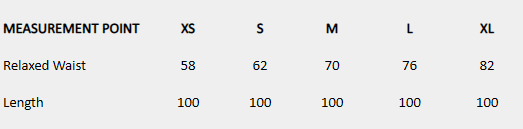 Size chart (centimeters) for Beaded Side Trousers