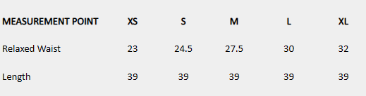 Size chart (inches) for Beaded Side Trousers