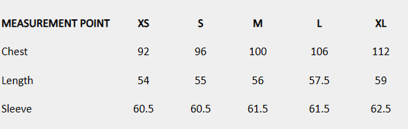 Size chart (centimeters) for White Embroidered Shirt
