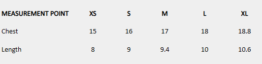 Size chart (inches) for Embroidered Corset Top