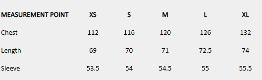 Size chart (centimeters) for Sheer Lace Panel Shirt