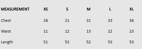 Size chart (inches) for Plunging Embroidered Maxi Dress