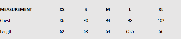 Size chart (centimeters) for Embellished Sheer Top